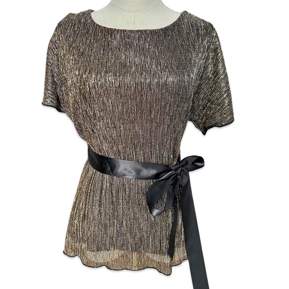 Women's TRADITION Vintage Gold, Silver, and Black Slit Sleeve Blouse Size Small - Picture 9 of 15